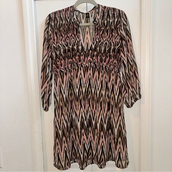 Laundry by Shelli Segal Sheer Swim Bathing Suit Cover-Up Pink/Brown Chevron - Picture 3 of 6